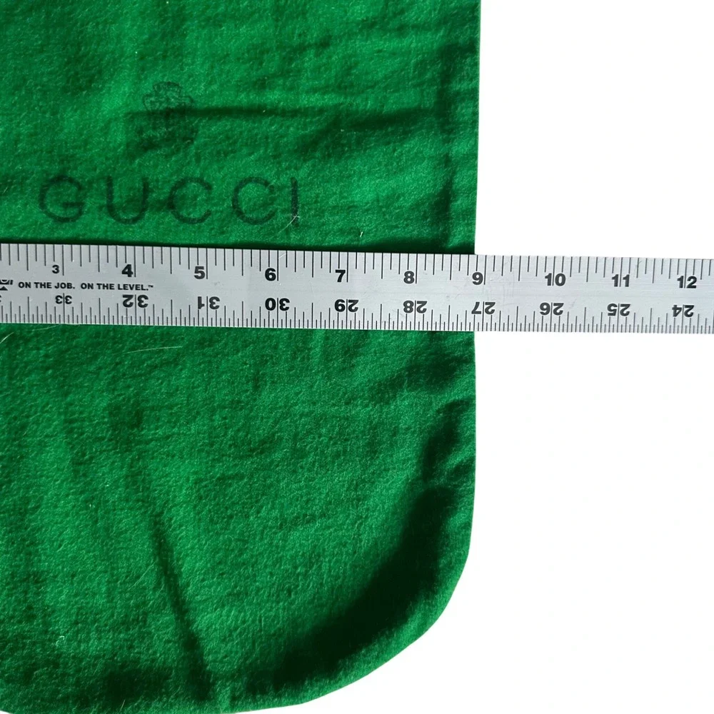 Vintage Gucci Green Flannel Drawstring Dust Bag Pouch Gold Bead 14.5 X 9